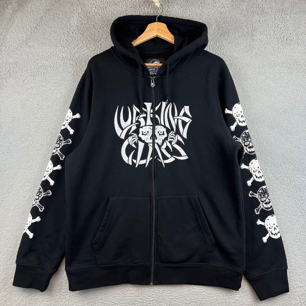Lurking Class by Sketchy Tank Mens Black Skull Graphic Full Zip Hoodie Large